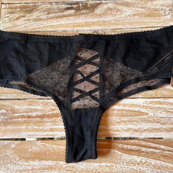 Victoria Secret Lot of 3 Thong Panties Pink Black M/M Lacy Bow Polkadots - Picture 8 of 11